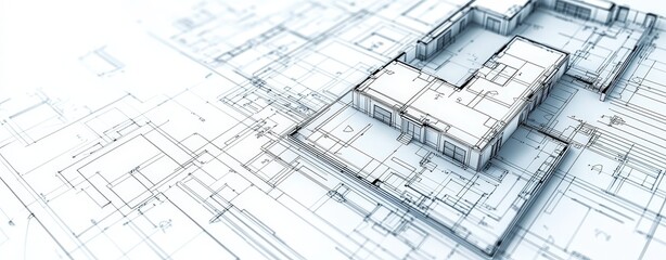 3D rotating school building blueprint shows classroom layout and functional flow, on an isolated background.