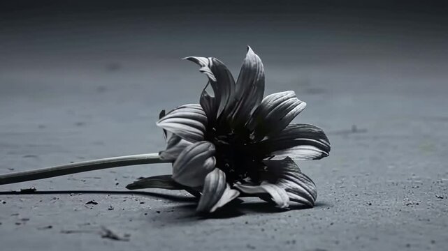 Wilted flower on ground symbolizes inevitable death.