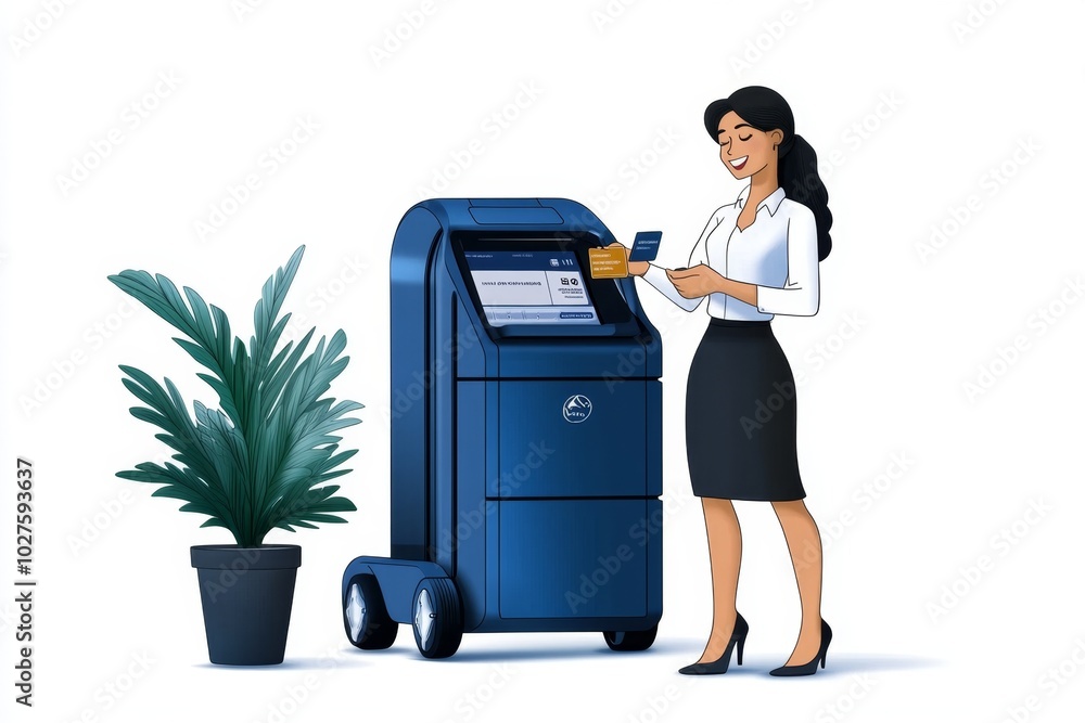 Poster simple illustration of a customer redeeming a reward, with clean lines and a basic color palette, ca