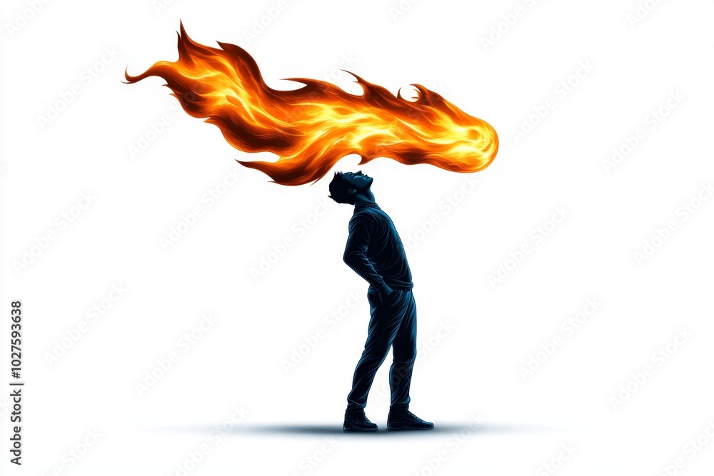 Poster simple illustration of a person juggling fire, with bold lines and minimal details, emphasizing the 