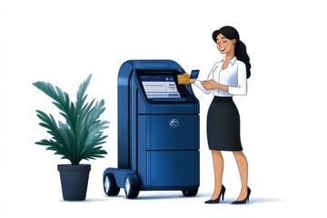 Simple illustration of a customer redeeming a reward, with clean lines and a basic color palette, capturing the ease and simplicity of loyalty programme benefits