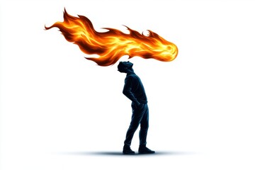 Simple illustration of a person juggling fire, with bold lines and minimal details, emphasizing the daring nature of the act through clean, focused imagery