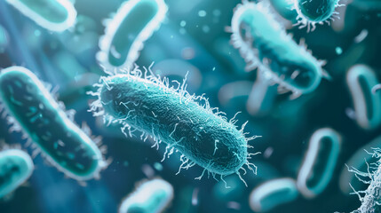 Fototapeta premium Close up of a bunch of bacteria with a fuzzy, fuzzy look to it. The bacteria are all different sizes and shapes, but they all have a fuzzy, fuzzy appearance. Concept of unease and discomfort