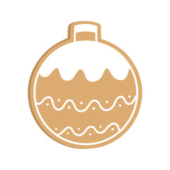 Merry Christmas Gingerbread cookie. Christmas ball Hand drawn vector homemade biscuit. Winter illustration for poster, greeting card, internet post. Happy new year