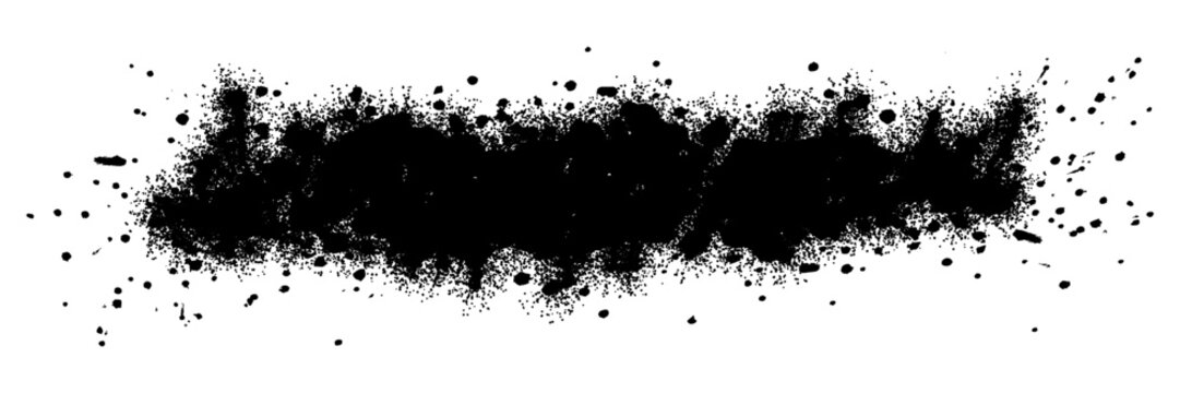 Black ink stencil spray with paint drip isolated on white background. Grunge street airbrush painting. Graffiti with smudges and drops. Vector illustration