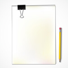 papers with binder clip and pencil