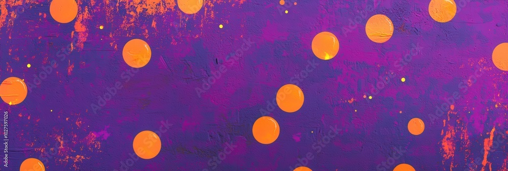 Poster A striking abstract composition showcases bold orange circles against a rich purple backdrop, creating a dynamic visual experience in an artistic space