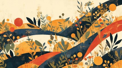 Vibrant abstract floral art with geometric patterns and modern art style