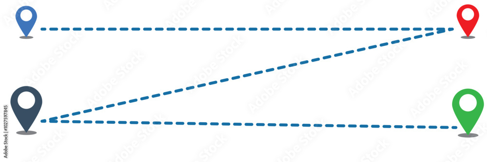 Aufkleber route icon - two points with dotted path and location pin. route location icon two pin sign and dott