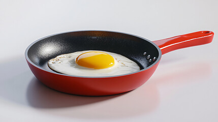 Glossy 3D Fried Egg in a Red Pan