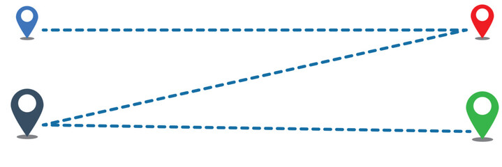 Obraz premium Route icon - two points with dotted path and location pin. Route location icon two pin sign and dotted line.Travel vector icon.Travel from start point and dotted line. vector illustration