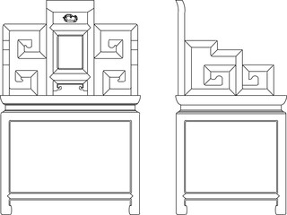 Sketch vector illustration silhouette design interior furniture wooden chair antique old classic vintage ethnic traditional chinese