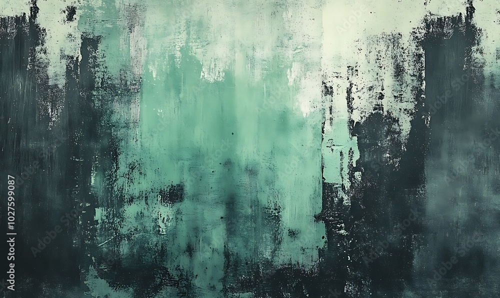 Poster abstract artwork featuring textured shades of green and dark tones, creating a calm and immersive vi