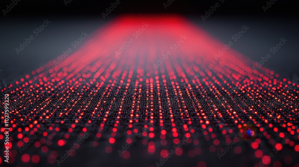 Leinwandbilder Red light dots are arranged in a captivating pattern against a dark surface, creating an illusion of depth and dynamic motion, perfect for abstract art enthusiasts