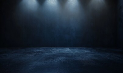 Dark blue concrete wall with spotlights and copy space.