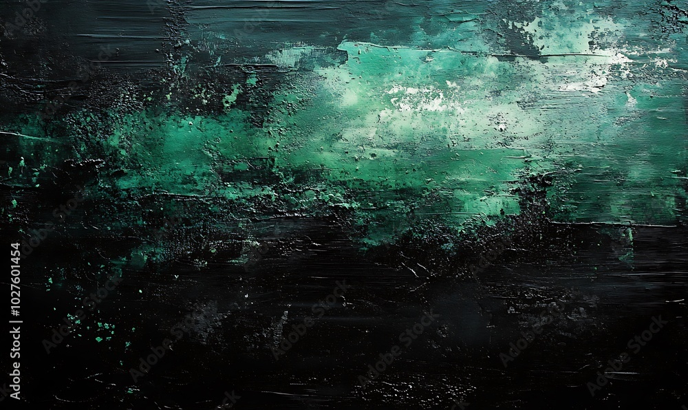 Leinwandbilder an abstract artwork featuring a blend of dark tones with vibrant green and teal splashes, creating a