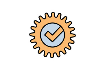 gear with a checkmark inside for success logo icon