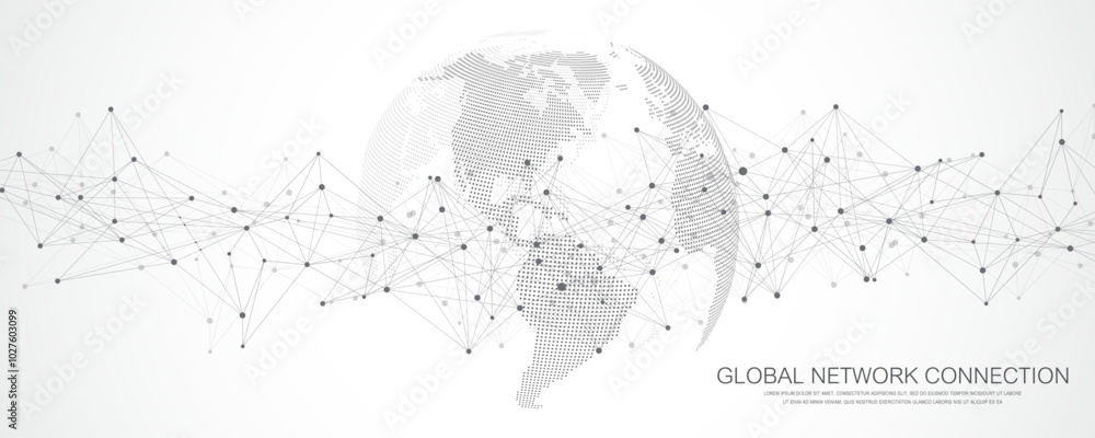 Aufkleber Global network connection banner design template. Header social network communication in the global business concept. Big data visualization. Internet technology