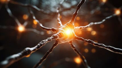 Microscopic zoom on a synapse in the brain showing neurotransmitter release with copy space