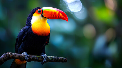 Fototapeta premium Vibrant toucan perched on a branch in nature.