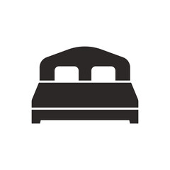 Double bed vector icon. Bedroom or hotel symbol.