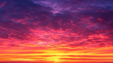 Fototapeta premium Vibrant orange, pink, and purple sunset sky with clouds.
