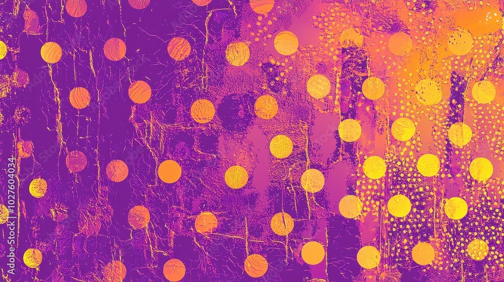 Poster this artwork features a striking pattern of yellow circles against a rich purple background, highlig