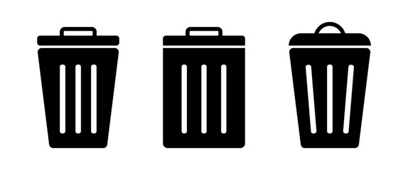 Black Trach can vector Icon set, Isolate Recycle Bin, Wast, Clean symbol, Graphic elements for web buttins and Banner (Editable)