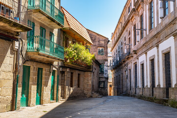 Picturesque alley in the old town of the Galician city of Pontevedra, Spain.