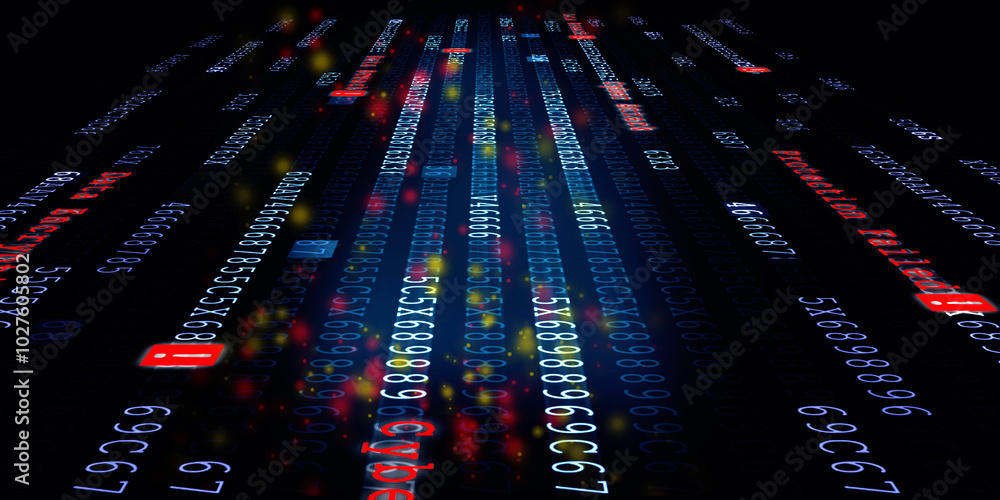 Poster 2d illustration abstract digital binary data on computer screen