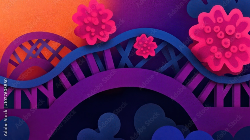 Poster artistic depiction of dna replication with visible replication forks and enzymes in a cell’s nucleus