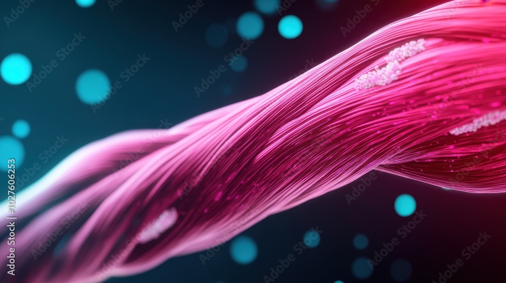 Poster close-up view of muscle fibers contracting with visible actin and myosin filaments with copy space