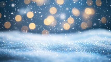 Fototapeta premium A snowy winter scene with bokeh lights in the background.