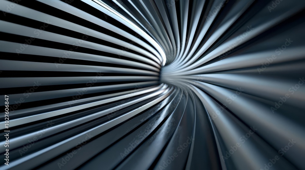 Poster abstract 3d rendering of a swirling metallic tunnel.
