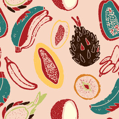 Exotic tropical fruits texture stylized seamless pattern rapport vector