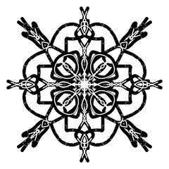 Fototapeta premium Textured black symmetrical element in linocut style. vector element