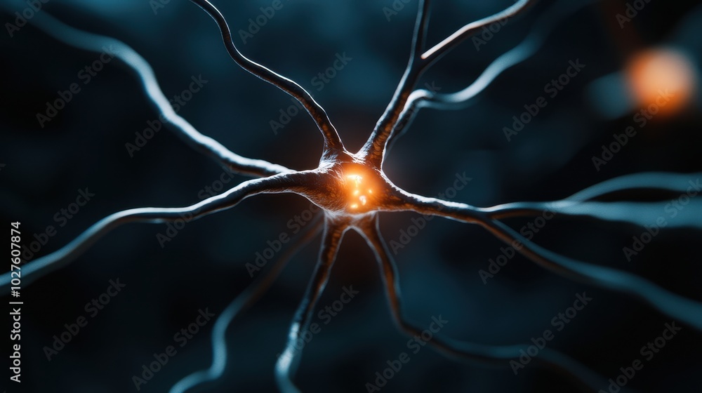 Poster high-resolution image of a neuron’s dendritic spines during synaptic transmission with copy space