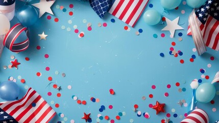 Obraz premium Patriotic 4th of July background with red, white, and blue decorations.