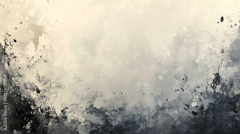 Aufkleber An abstract artistic image featuring a blend of soft gray and white hues with dark splatters, creating a textured, atmospheric effect.