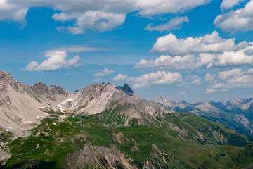 Fantastic alpine scenery at the Arlberg pass in Austria seen from a small plane