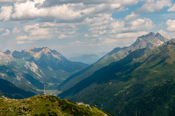 Fantastic alpine scenery at the Arlberg pass in Austria seen from a small plane