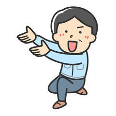 片膝をつく作業服をきた男性のイラスト
