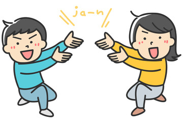 片膝をついて発表する男性と女性のイラスト