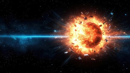 Obraz premium Explosion in space, debris and fireball expanding with starry background