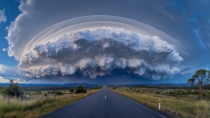 Stormy Sky Over A Rural Road With A Dramatic Cloud Formation