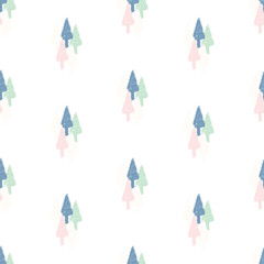 seamless pattern with hand drawn winter trees