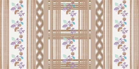 Vintage seamless flower indian flower motif pattern ,ikat ornament seamless pattern pastel pattern boho flower bouquet ,concept design for carpet , chic fabric pattern ,media print for vintage batik.