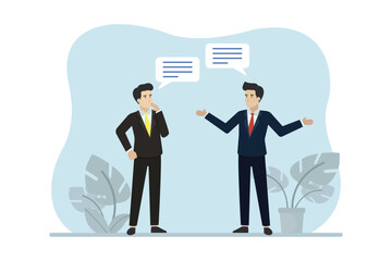 Discussion or communication for success, business people talking with speech bubbles. Business vector illustration.