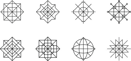 Geometric Shapes Set of Eight Black Line Art