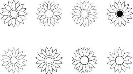 Black and White Simple Sunflower Outline Illustration